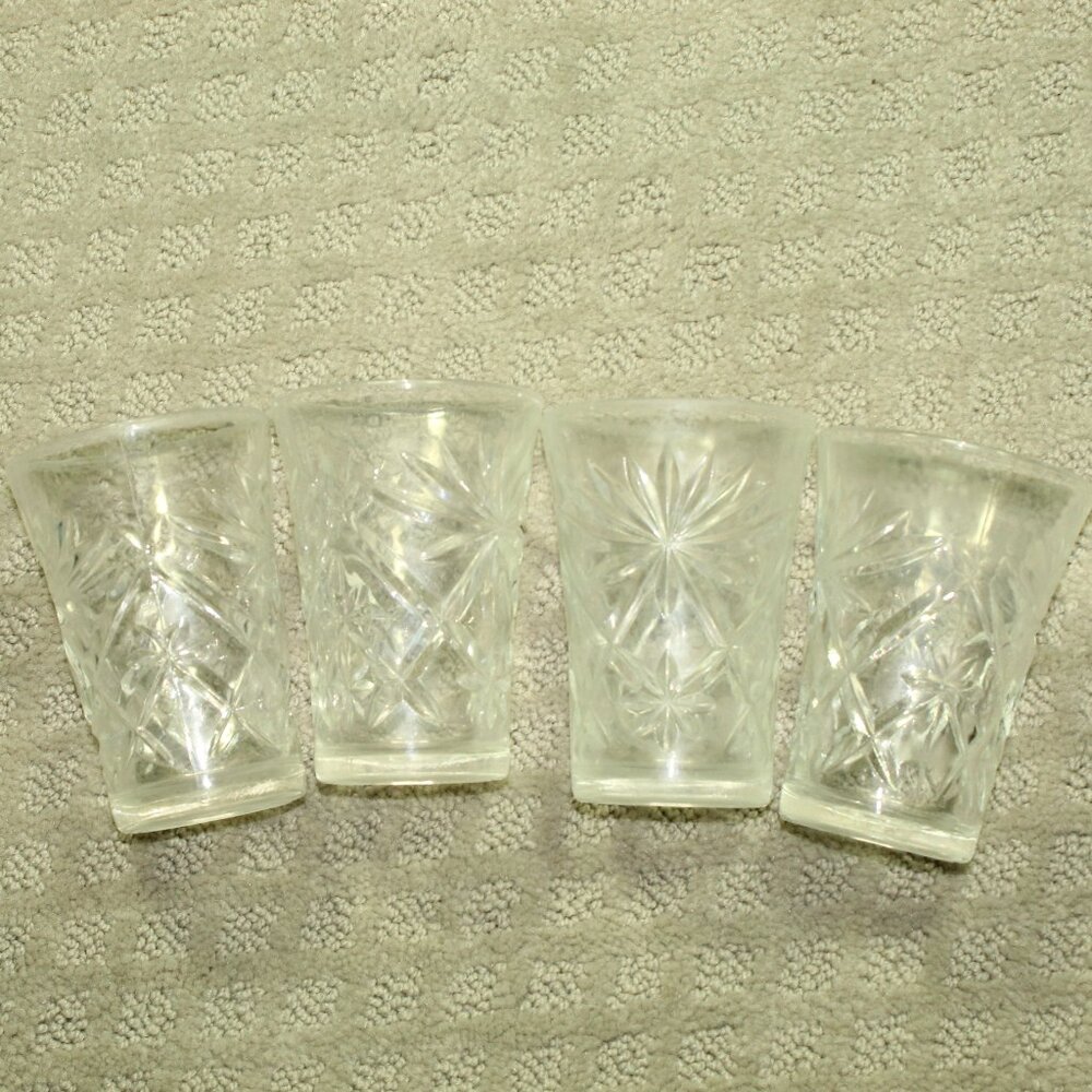Set Of (4) Vintage Anchor Hocking Clear Glass Juice Tumblers Star Of David 8 oz